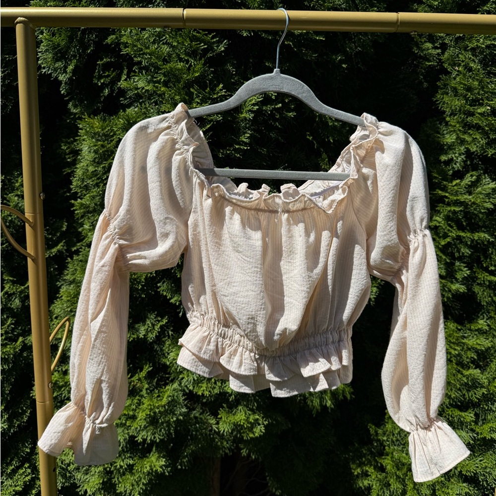 SHEIN Cream Ruffle Blouse
